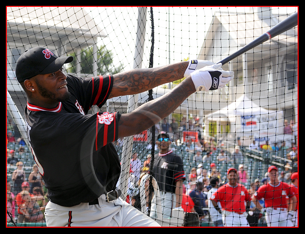 SPORT Baseball Dallas Cowboy Martellus 'Marty B' Bennett takes a break from rapping to participate in the home run derby and the baseball game.