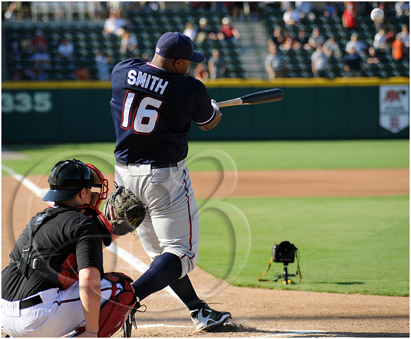 5 NW Arkansas third baseman Corey Smith #16 participates in the home run derby