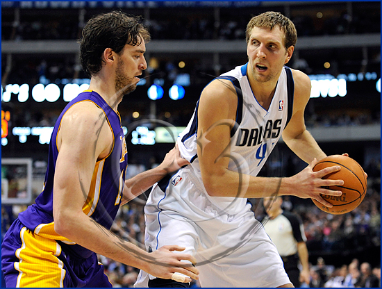 10 Dallas Mavericks v Los Angeles Lakers Dirk Nowitzki and Pao Gasol