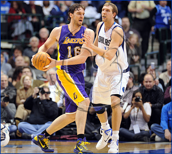 NBA: JAN 19 Lakers at Mavericks Dallas Mavericks v Los Angeles Lakers Dirk Nowitzki and Pau Gasol