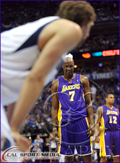 NBA 2011: Lakers vs Mavericks MAY 06 Los Angeles Lakers v Dallas Mavericks Playoffs Lamar Odom, Dirk Nowitzki